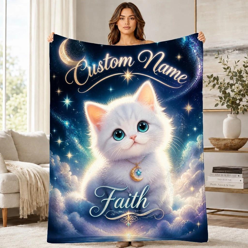 White Kitten Faith Coral Fleece Blanket Inspirational Cat Decor