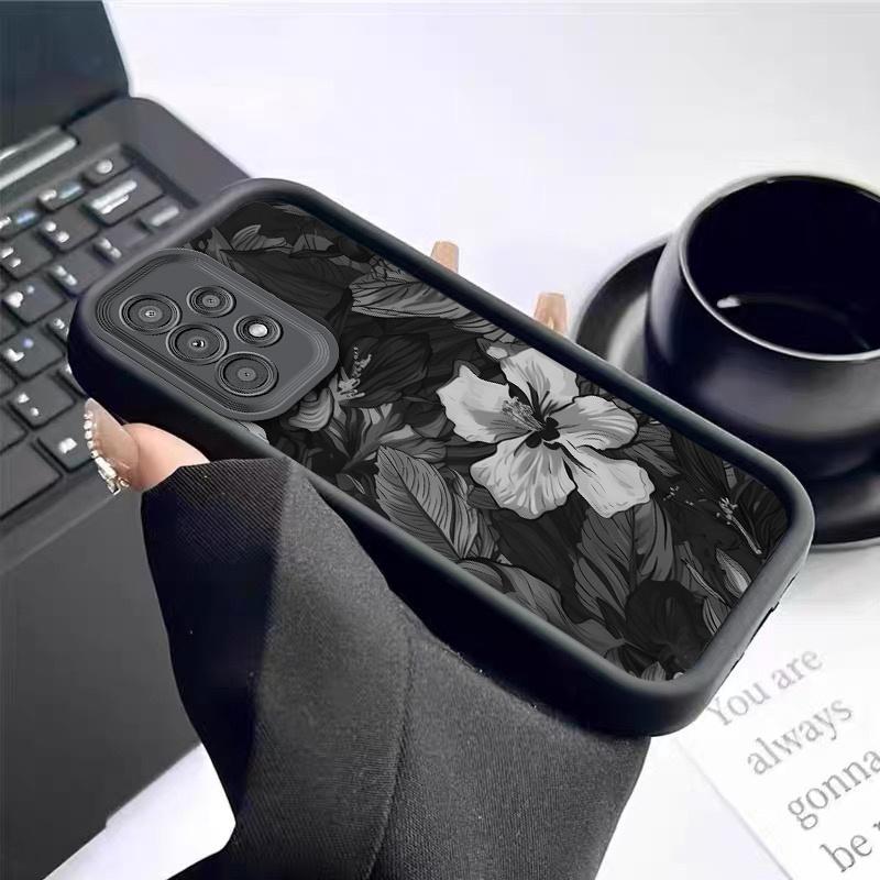 Black Art Flower Pattern Phone Case Suitable for iPhone 17 16 15 14 13 12 11 Pro/Max/Plus Anti Drop and Anti Shock Back Cover