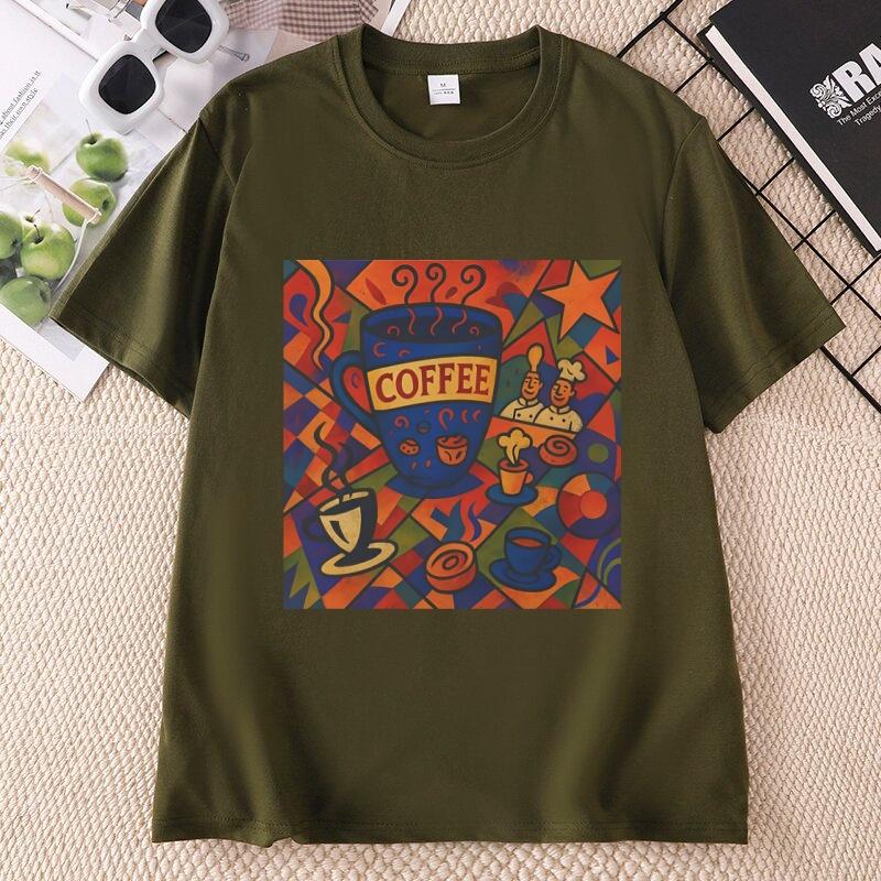 Vintage Tee for Coffee Lovers Print Fashion Tshirt Cotton Short Sleeve Round Neck Tshirt Unisex Unisex Loose Streetwear Y2k
