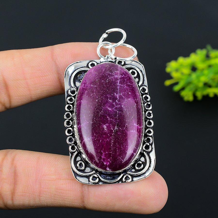 Ruby Natural Gemstone Handmade 925 Sterling Silver Pendant 2.56" Z2o95