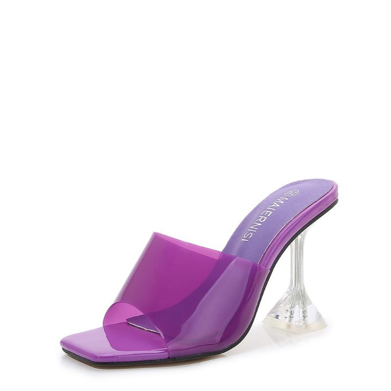 

Large size women s high-heeled sandals crystal heel one-word wind comfortable breathable open-toed sandals 46 фиолетовый