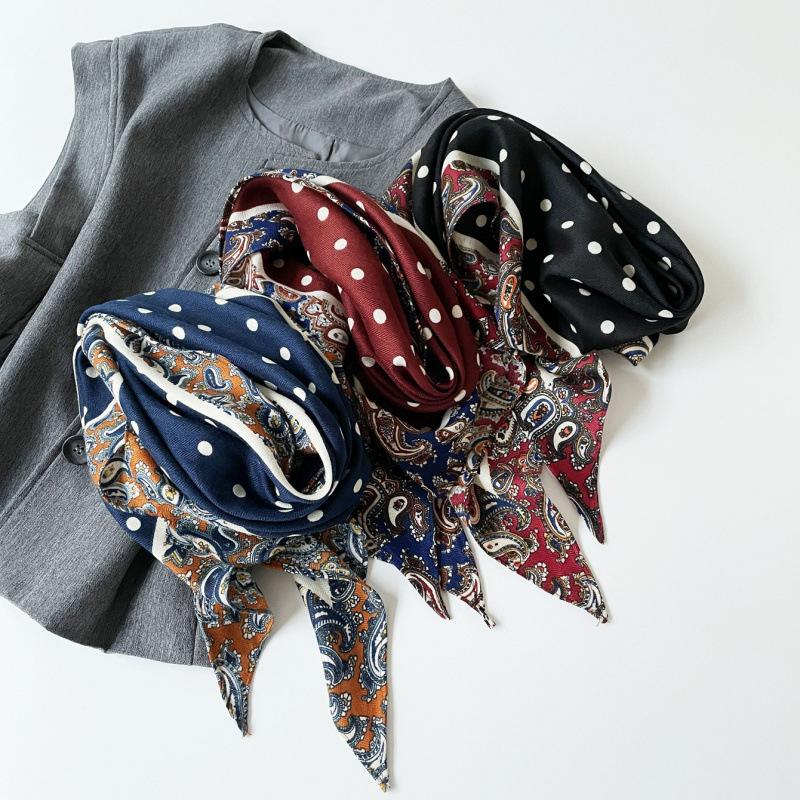 Spring Herringbone Triangular Scarf, Fart Curtain, Cashew Nut Polka Dot Silk Scarf, Scarf Decorative Belt, Women'S Headscarf, French Style