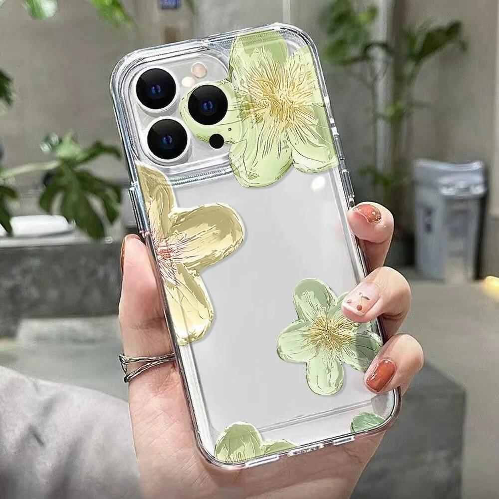 INS Oil Painting Flower Phone Cases For iPhone 11 Case iPhone 13 12 15 14 Pro Max XS X XR 7 8 Plus SE 2020 Soft Silicone Cover