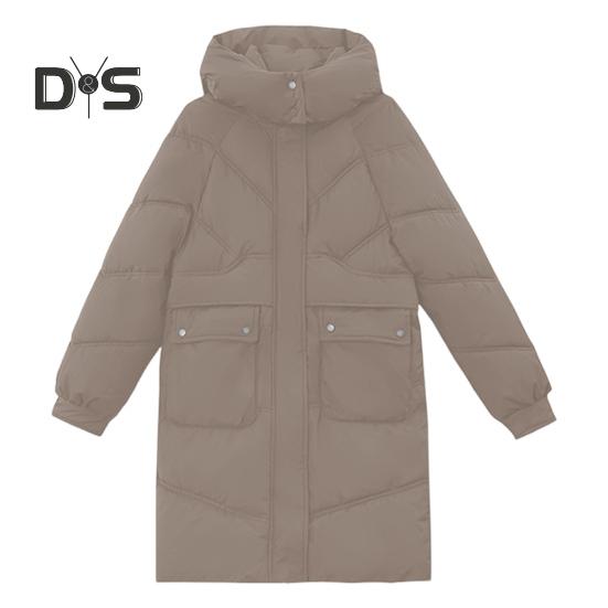 Winter Down Coat Neck Protection Stand Collar Padded Hooded with Pockets Zip-up Parka Windproof Heat Retention Daily Cold Weather Outwear Cotton