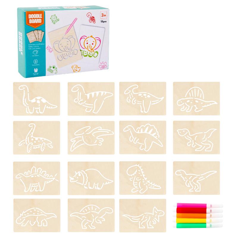 15 szt. Zestaw Drewnianych Szablonów Malarskich DIY do Rysowania Ręcznie Robione Narzędzie Pomocnicze do Rysowania i Kolorowania Zabawki Edukacyjne Dla Dzieci Prezenty