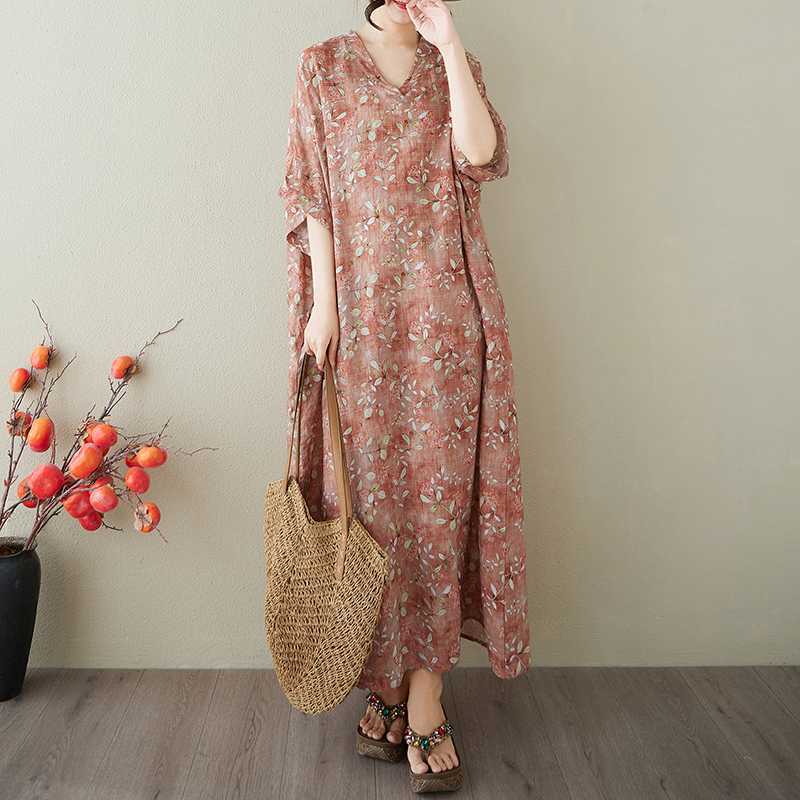 Vintage Long Dress with Cotton and Linen Patterns