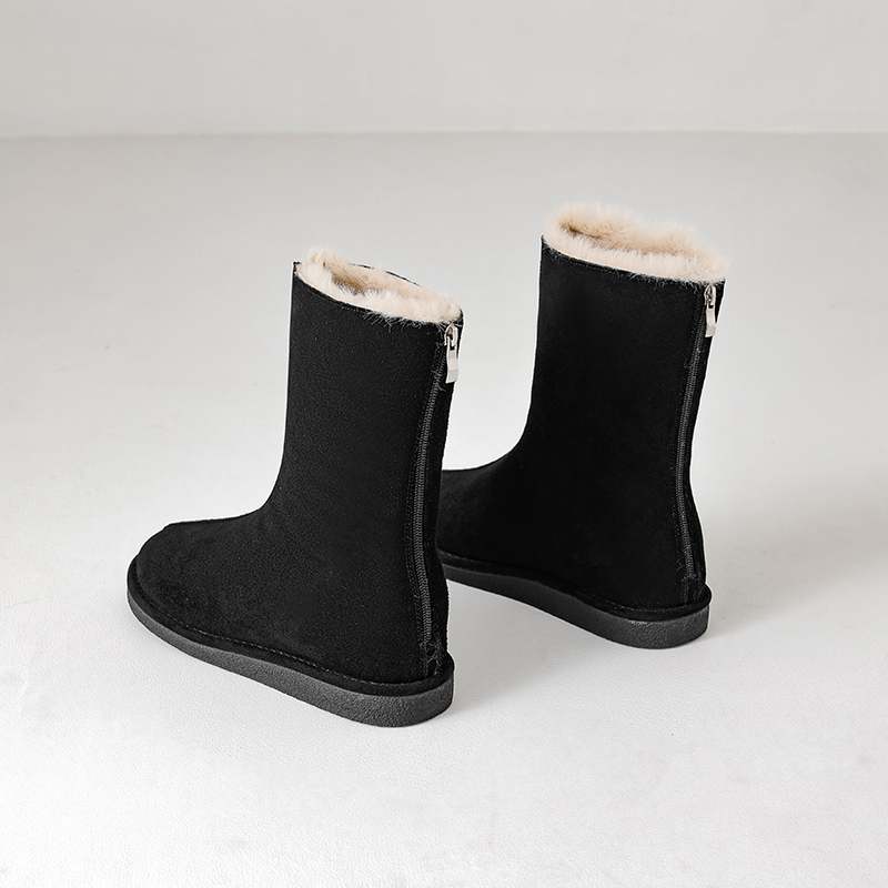 Krazing Pot Cow Suede Nubuck Fur Winter Shoes Snow Boots Women Slip on Keep Warm Lace Up European Design Ankle Boots