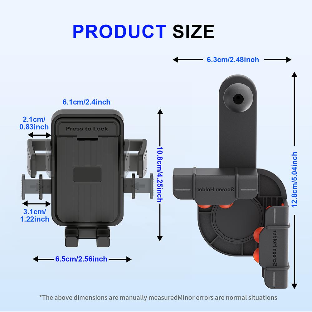 Auto Lock Car Monitor Phone Mount Screen Side Display Clip Holder for 4 To 7 Inch Smartphone Multi Angle Adjustable Brackets