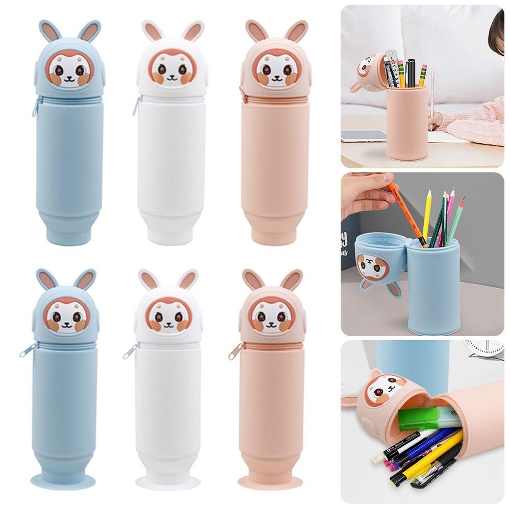 

Silicone Pencil Holder Suction Cup Pencil Case Cartoon Pen Container for Students White - with suction cups