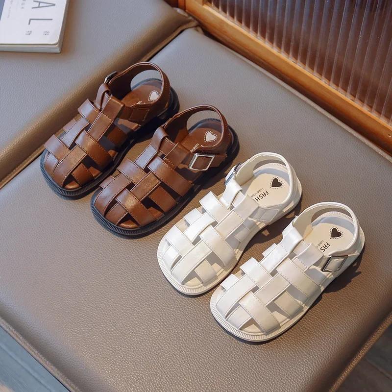 Gladiator Children Sandals Girl Soft Princess Shoes Retro Brown Roman Sandal Outdoor Braided Shoe Beige Kids Shoets Weave G03223