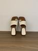 Holiday style metal pinch temperament square head grass woven cover toe cool slippers women's summer wear 2025 new