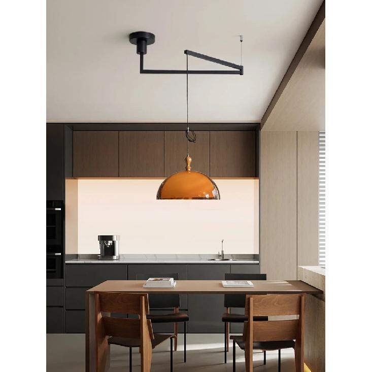 Vintage Brown Pendant Lamp Bauhaus Orange Pendant Light French Retro Dining Table Hanging Lamp Cafe LED Adjustable Chandelier