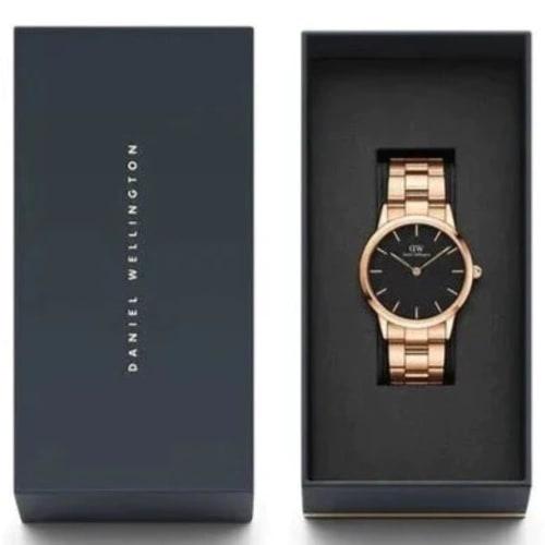 Daniel Wellington Iconic Link 36mm Black Rose Gold Quartz Watch, DW00100210, Women's