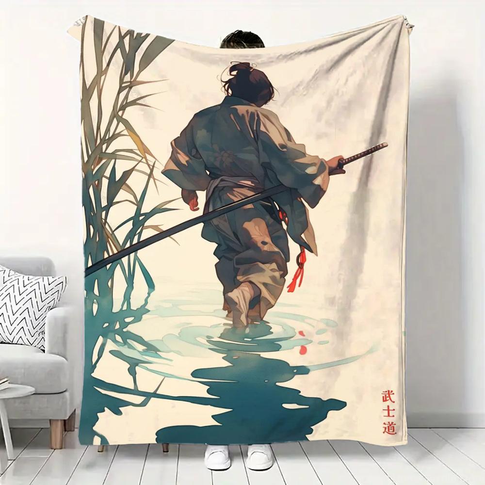 Japanese Landscape Samurai Geisha Flannel Fluffy Throw Camping Blanket for Children Adult Sofa Throw Blanket Modern Fashion Gift