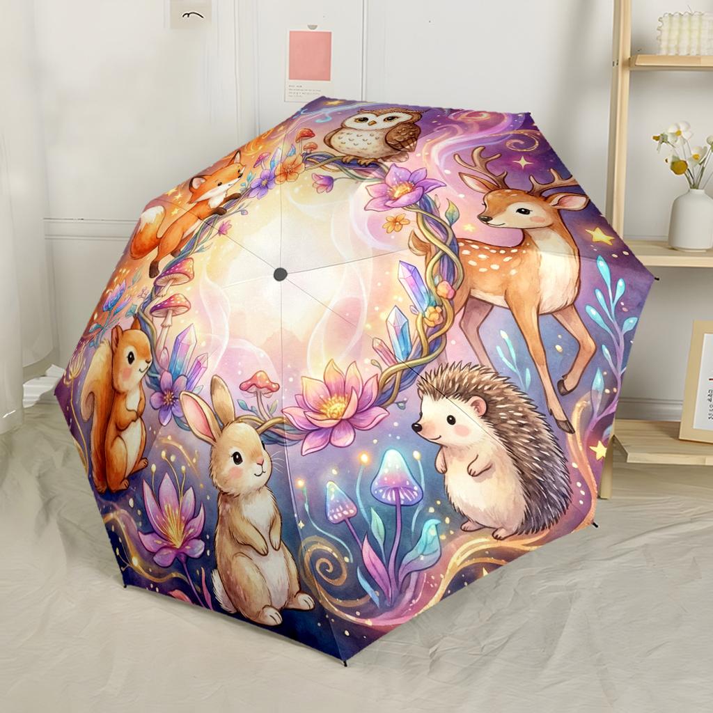 Easter Bunny Tea Party Automatic Umbrella Compact Durable 8 Rib Design Compact Design All Season Umbrella for Travel Elegant Women's Umbrella
