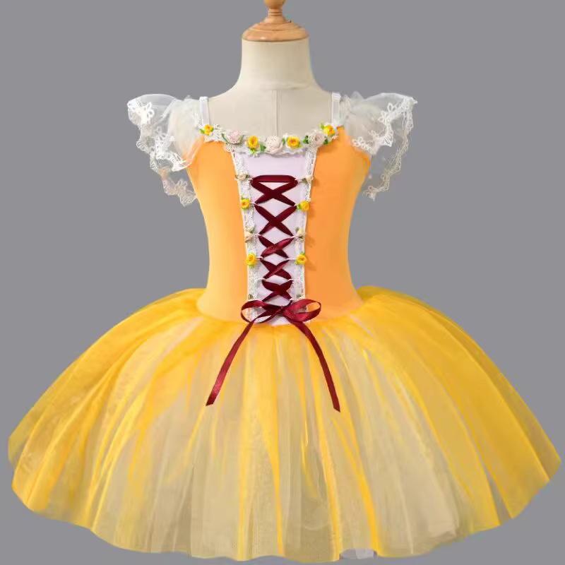 Robe Tutu de Ballet Jaune Vêtements de Danse Filles Robe de Ballerine Professionnelle Lac des Cygnes Costume de Ballet Moderne Filles 110