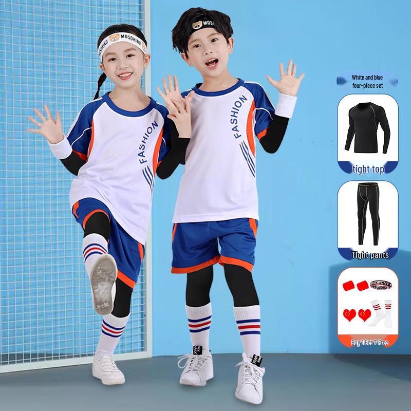 

Children s Sports Set: Short-Sleeved Basketball Jersey, Autumn/Winter Football & Training Gear, Boys Base Layer Tights 4-Piece 28