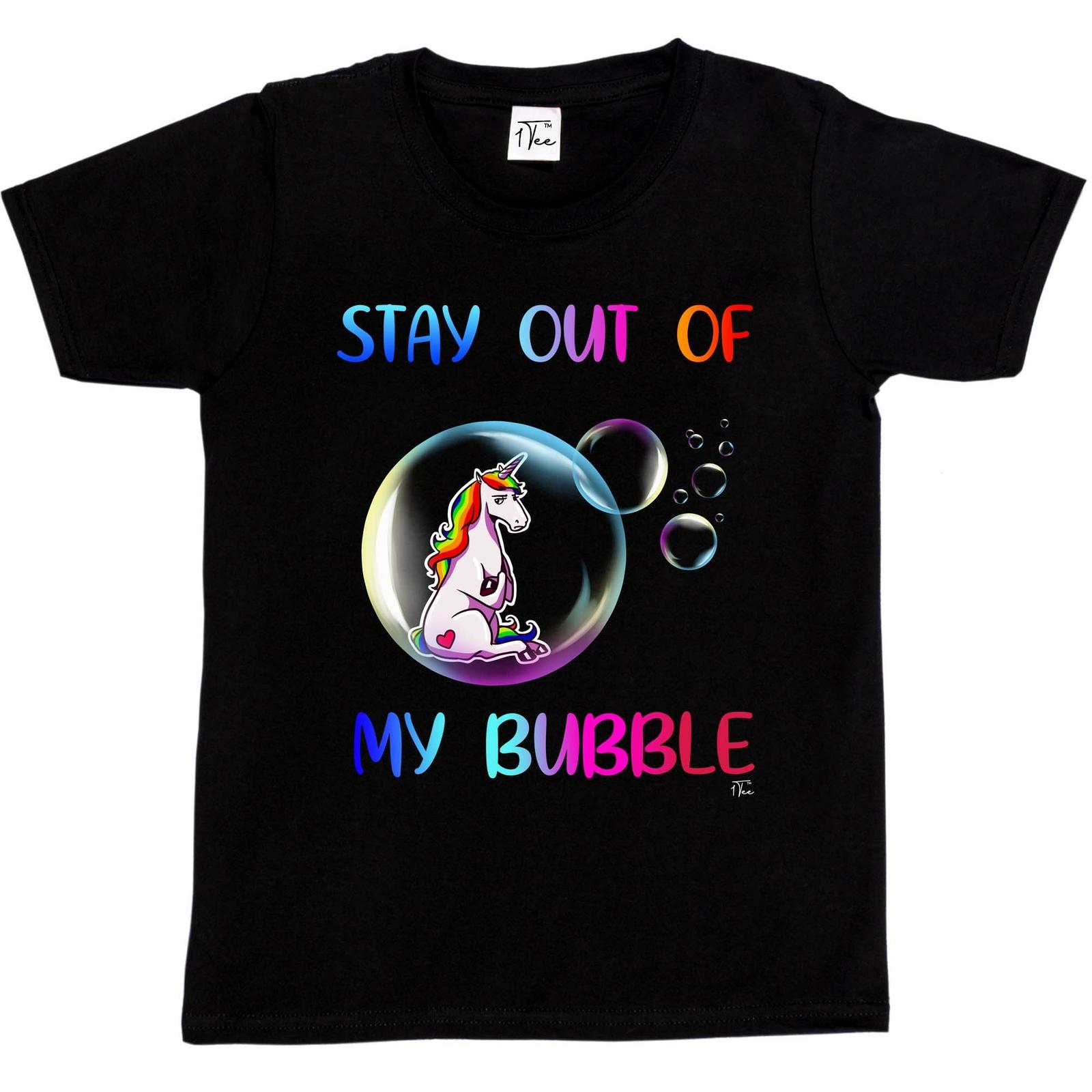 1Tee Kids Girls Stay Out Of My Bubble Unicorn T-Shirt M