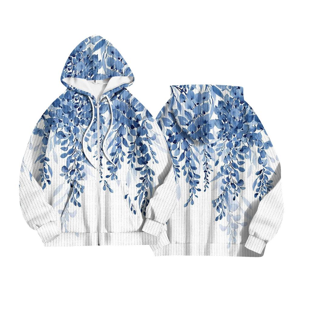 Women's Fashion Jacket Casual Printed Long-sleeved Hooded Cardigan Sweatshirts