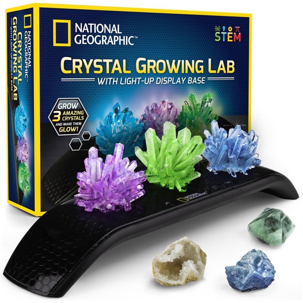 NATIONAL GEOGRAPHIC Crystal Growing Grow 3 Vibrantly Colored Crystals with Display Stand and Guidebook not be in Includes 3 Real Gemstone Including