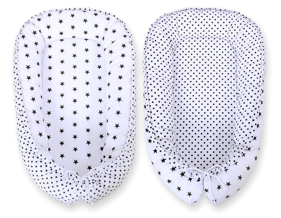 Baby cocoon, double-sided, playpen, swaddle, Premium BOBONO - black stars/dots