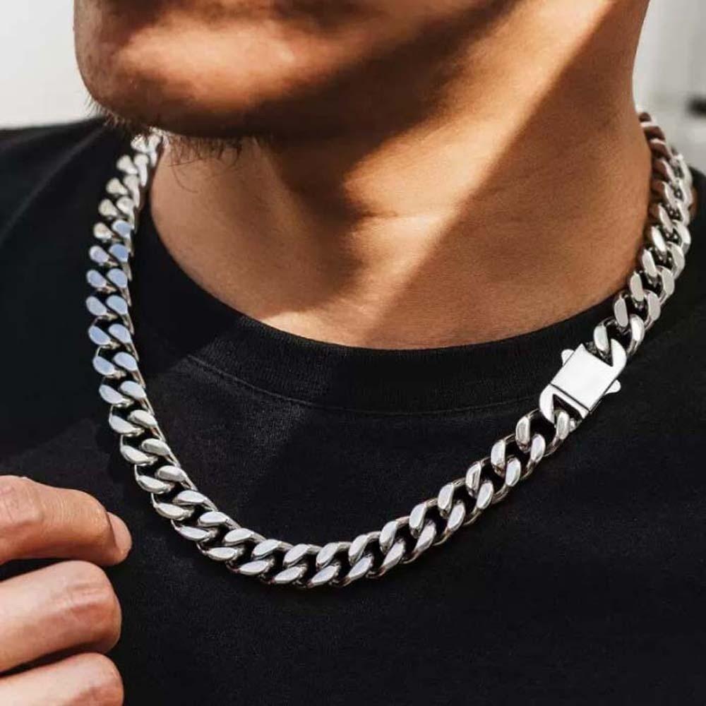 Square Buckle Silver-plated Neck Chain Metal Exaggerated Men Necklace  Clothing Accessories