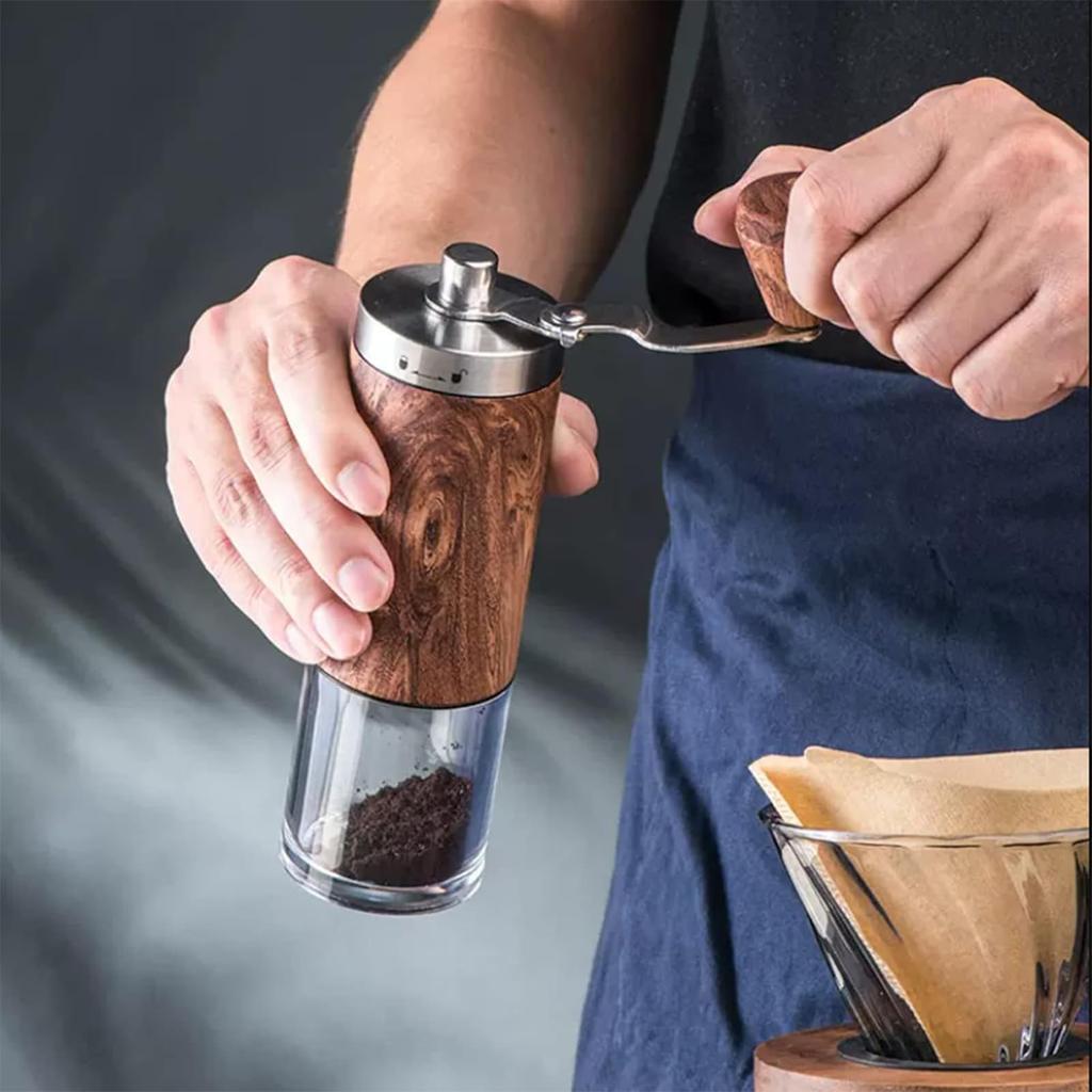 Batone Handkaffeemühle mit einstellbarem Mahlgrad, verstellbarem Drehrad, hochpräziser Kaffeebohnenmahlung für ultrafeines, gleichmäßiges Pulver, Holz