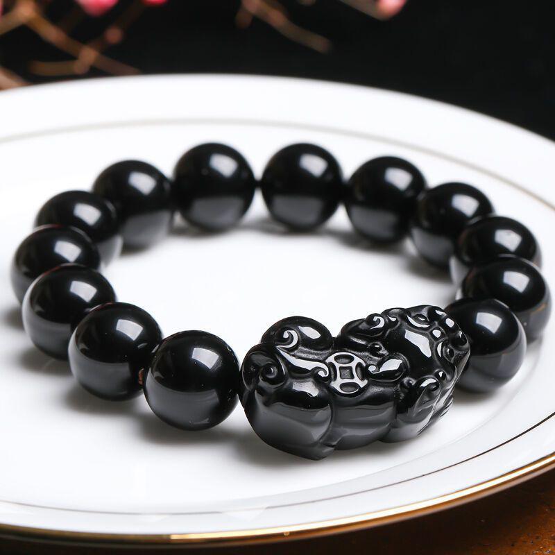 Retro Imitace Obsidián Žlutý Pixiu Náramek Etnický Styl Elastický Korálkový Náramek Unisex Dárek