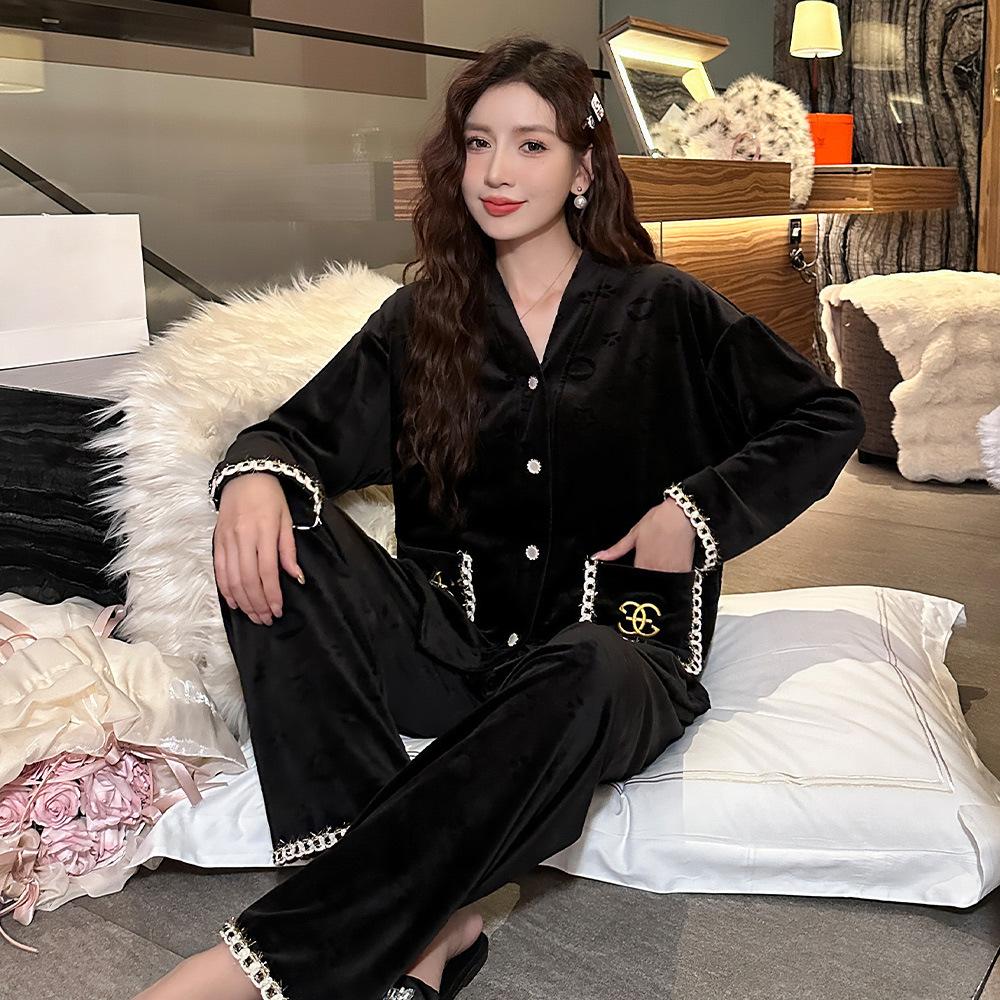 Nové pyžamo pro ženy, Islandský sametový zesílený černý kabát, Pyžamo v korejském stylu pro domácí nošení