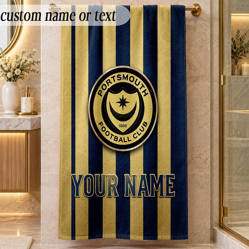 Beach TowelPortsmouth FC Custom Name Text Personalized Soft Towel for Beach Pool Indoor Home Decor Gift