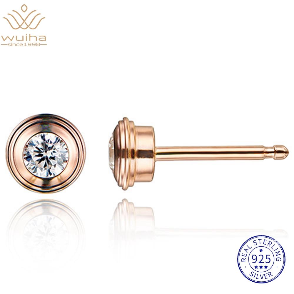 WUIHA Vintage 18K Gold Plated 925 Sterling Silver Round Cut 3 MM Lab Sapphire Gemstone Ear Studs Earrings Fine Jewelry Wholesale