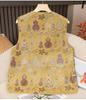 Dames Retro Chinese Kalebas Jacquard Vest, Lente/Herfst Ronde Hals met Kikkerknopen