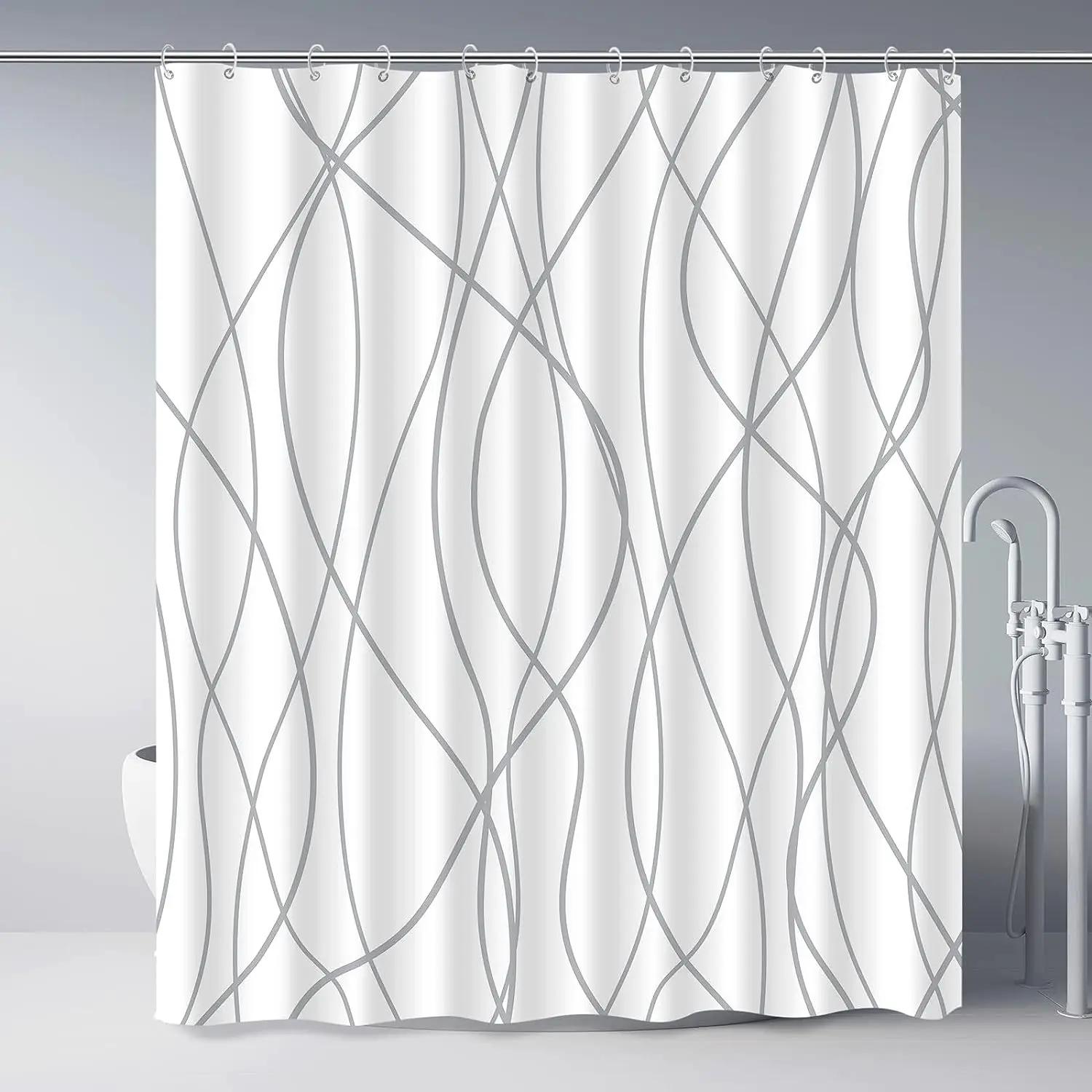 

Unframed Modern Black And White Striped Corrugated Fabric Bathroom Shower Curtain, Gradient Stripe, Bathroom Decorative Showe W60H190(CM)-1 Pcs