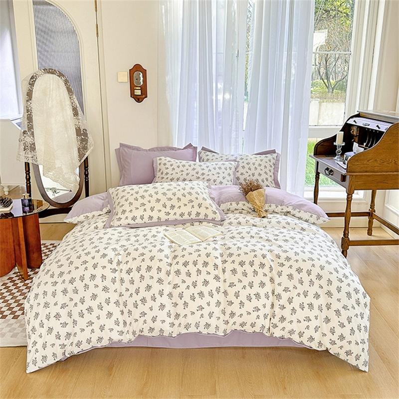 Floral Duvet Cover Queen Vintage Plaid Patchwork Bedding Set Boho Farmhouse Reversible Comforter Cover for Girls Women 4pcs Set