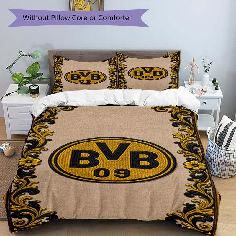 3pcs Duvet Cover Set (1*Duvet Cover + 2*Pillowcase, Without Core), Borussia Dortmund Print Bedding Set, Bedroom Decor, All‑Season, Birthday Gift