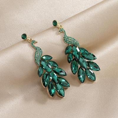 Exquisite Diamond Crystal Peacock Earrings In Ethnic European & American Retro Style