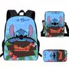 Stitch Kids School Backpack Set Elementary Students Oxford Fabric Ergonomic Design Printed Cartoon 3-Piece Bundle