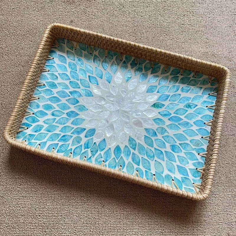 Handwoven Rattan Shell Serving Tray