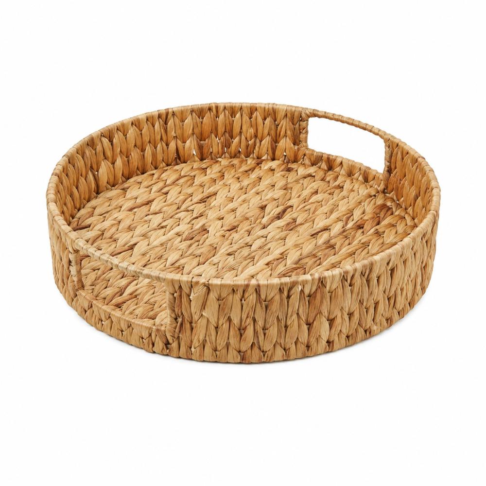 Natural Water Hyacinth Storage Basket Handwoven Open Top Handwoven Storage Basket Sturdy Multipurpose Wicker Organizer Tray