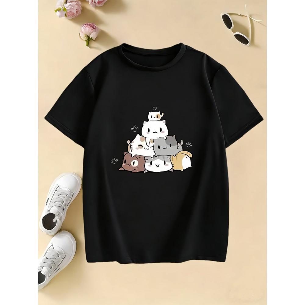 Kawaii Meme Cat Funny T Shirts Manga Kids Children's T-shirt Boys Girls Summer Spring Casual Top Tee Shirt