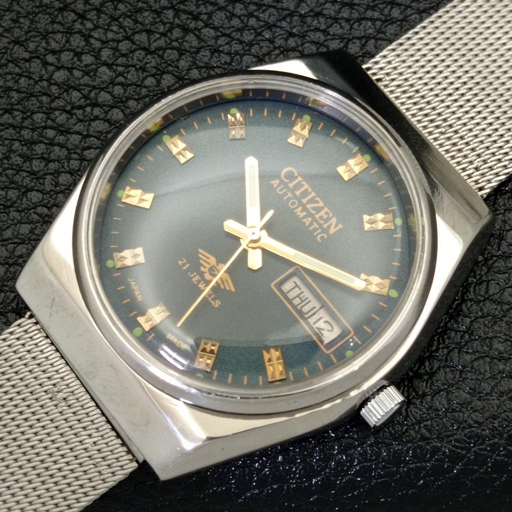 GEBRAUCHTE VINTAGE CITIZEN AUTOMATIC 8200 JAPAN HERRENUHR MIT BLAUEM ZIFFERBLATT a434851-2 R123-a434851