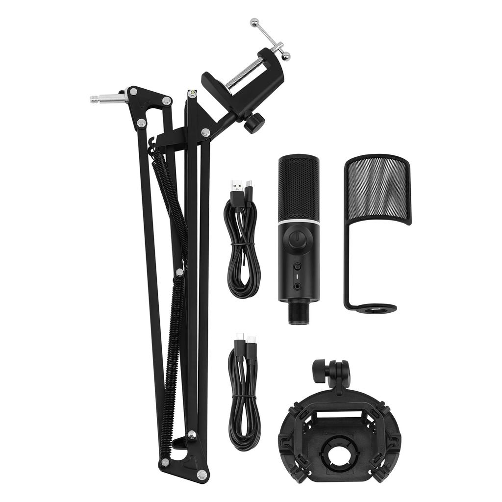 Streamplify MIC MOUNT ARM USB Condenser Microphone Unidirectional Cardioid Light Quick Mute Button Headphone Output Pop Guard Mic Arm Included USB To