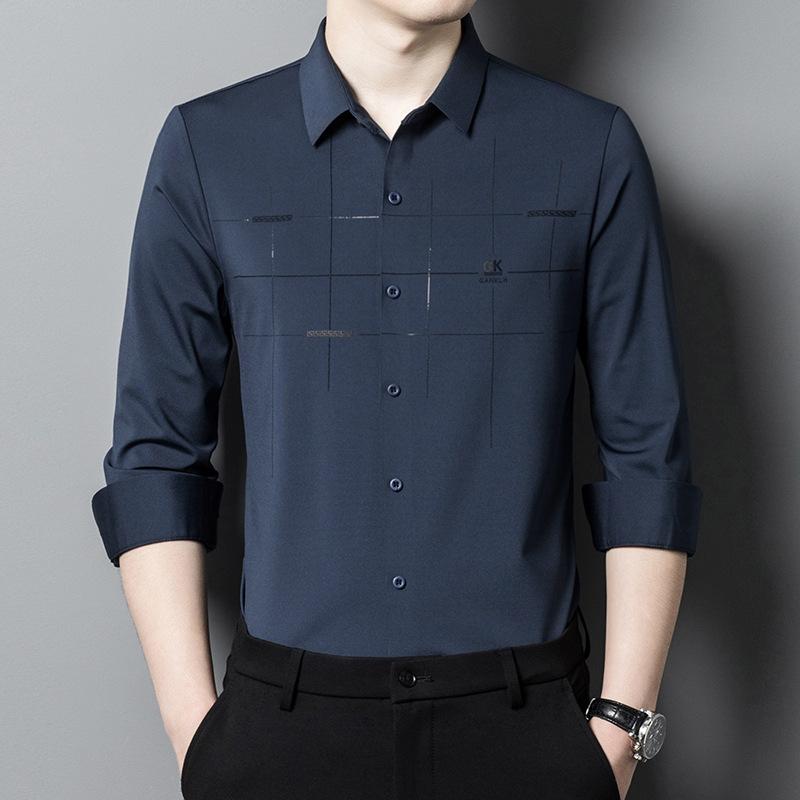 

Осенняя новая бесшовная мужская рубашка с длинным рукавом, деловая мужская одежда, рубашка с принтом 4XL синий