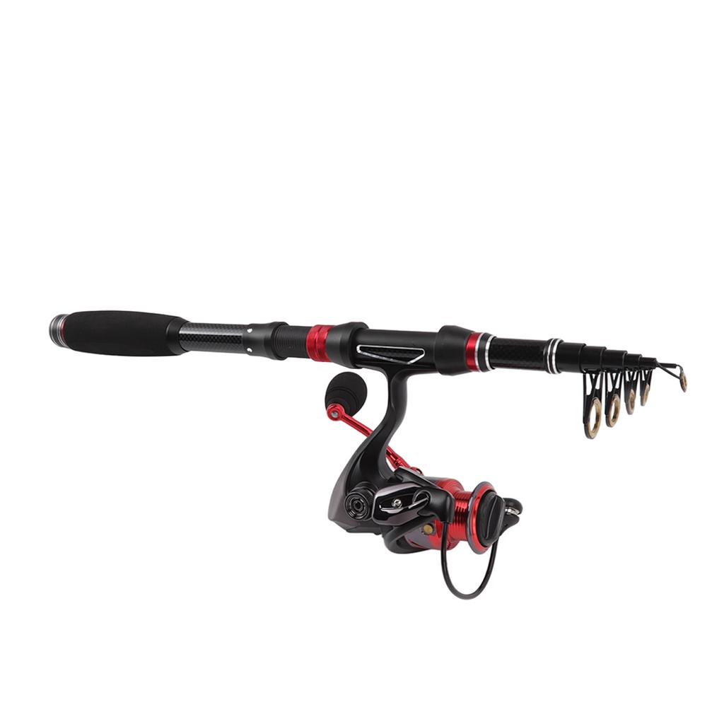 Fishing Rod and Reel Combos Carbon Fiber Telescopic Fishing Rod Red Black with Fishing Reel Line Fishing Lures Kit
