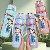 1PC Hello Girl Casual Character Print 750ml Color Plastic Sports Water Bottle Leakproof Flip Straw Lid Suitable for Sports Office Home Use
