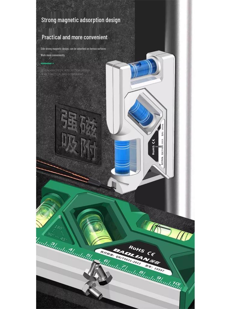 Magnetic High-Precision Drop-Proof Spirit Level Protractor with Mini Ruler