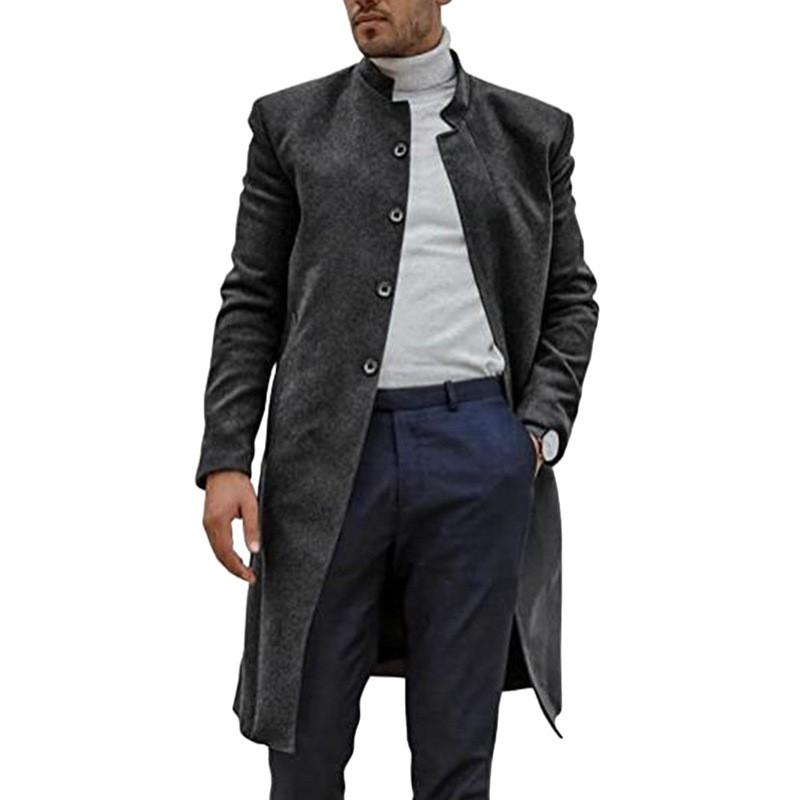 Mens Wool Blend Coat Thickened Classic British Style Fall Winter
