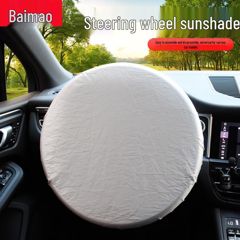 Universal Car Steering Wheel Cover - 190T Silver, 42CM, with Sunshade and Heat Insulation Protection
