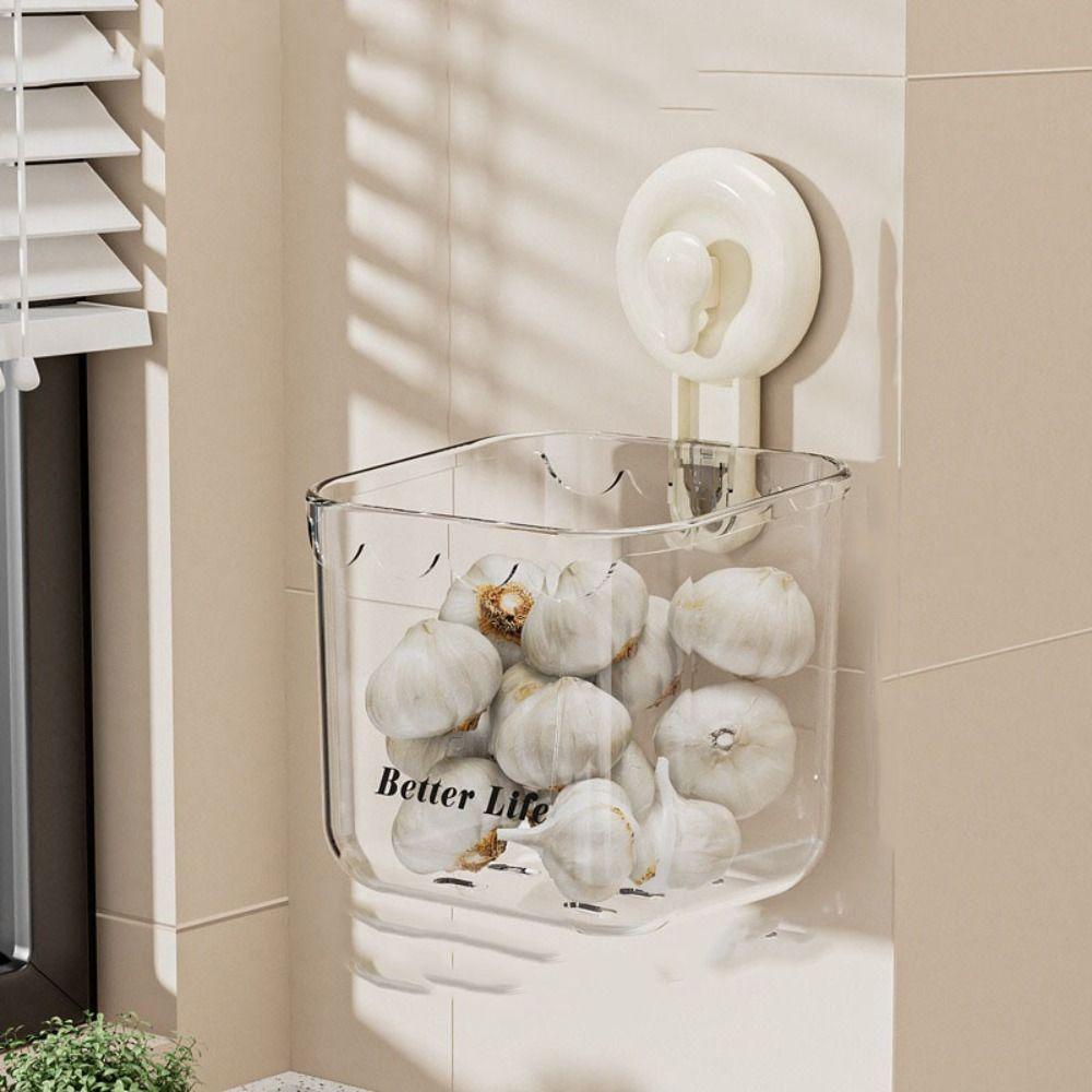 Transparent Suction Cup Storage Box Plastic Shower Storage Rack Kitchen Garlic Holder  Bathroom