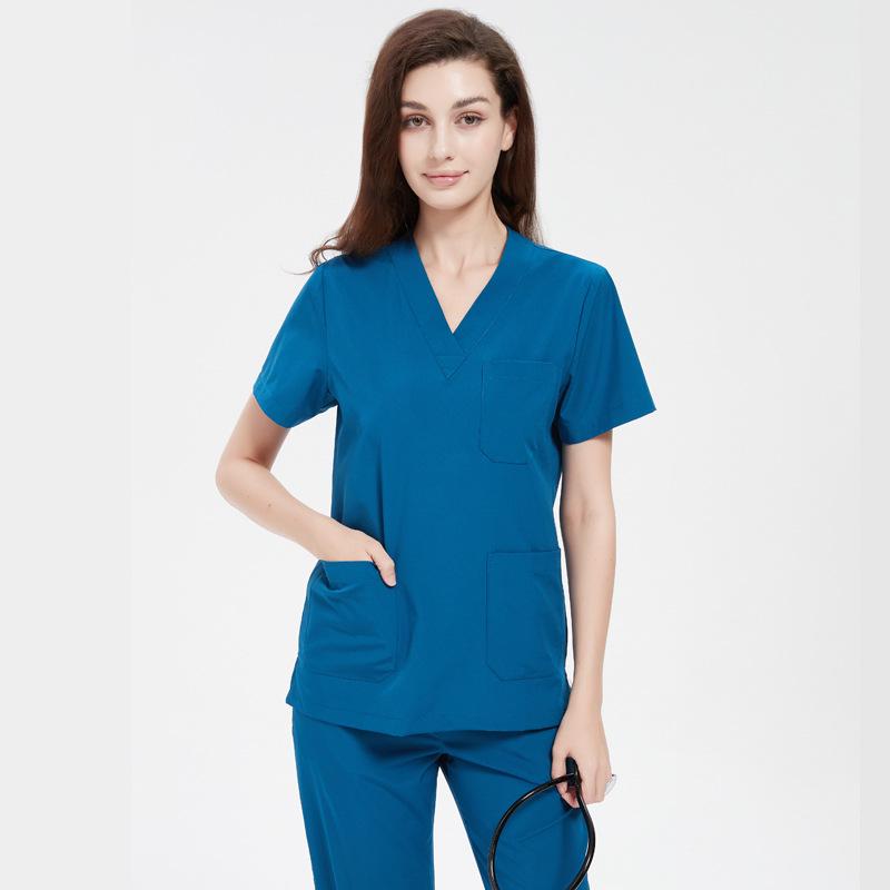 Elastic V-neck Doctor & Nurse Work Uniform - Washable Surgical Gown Suit Set.